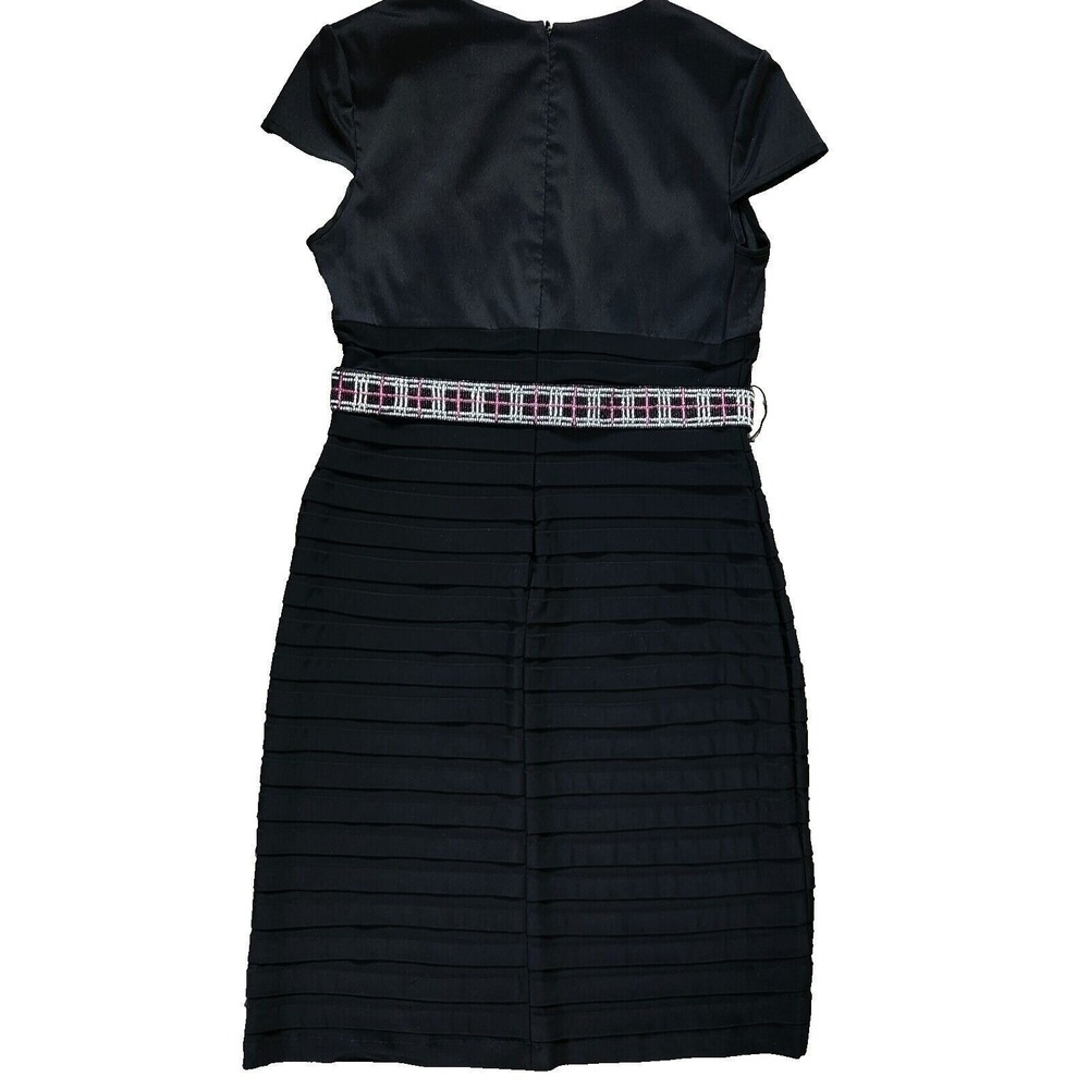 Adrianna Papell Black Belted Beaded Dress 12P Square Neck Eveningwear - Picture 6 of 15